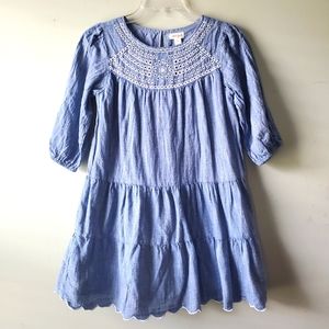 Cat & Jack Chambray Teired Dress Laser Cut Embroidered Size 10/12